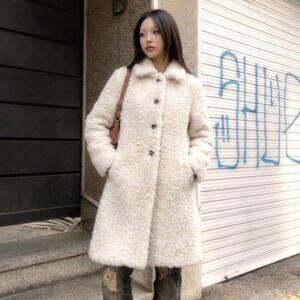 Vintage Cream Faux Fur Jacket Coquette Soft Grunge